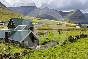 Wooden old houses in Vidareidis, Faroe Islands