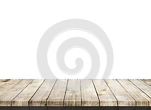 Wooden old table isolated on white background. For your product placement or montage with focus to the table top in the