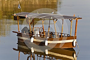 Wooden old traditional greek boat at lake Kerkini