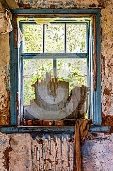 Wooden old window from the inside. inside wooden house window wall grunge