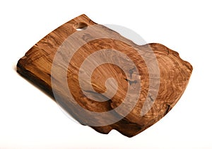 Wooden olive cutting board on white background for kitchen works