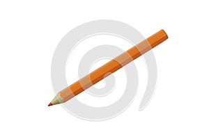 Wooden orange crayon or Color pencil isolated on white background.