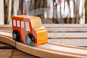 Wooden orange toy bus