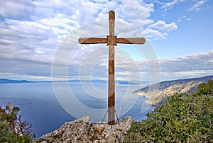 Wooden Orthodox Cross on Mount Athos in Greece