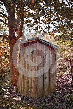 Wooden Outhouse Privy in the Woods photo
