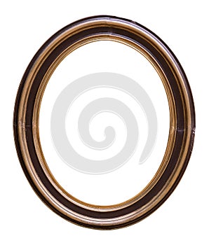 Wooden oval frame for paintings, mirrors or photo isolated on white background. Design element with clipping path