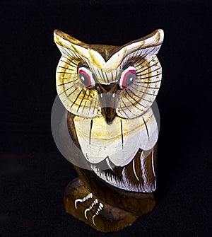 Wooden Owl with Black Background