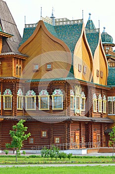 Wooden palace of tzar Aleksey Mikhailovich in Kolomenskoe reconstruction, Moscow, Russia