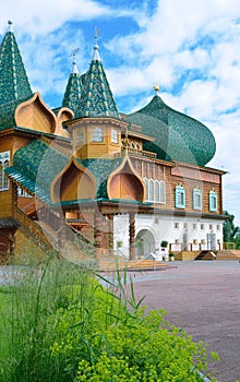 Wooden palace of tzar Aleksey Mikhailovich in Kolomenskoe reconstruction, Moscow, Russia
