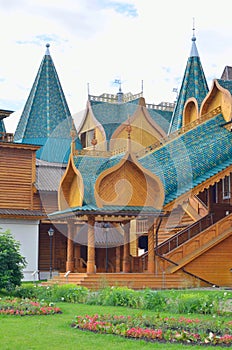 Wooden palace of tzar Aleksey Mikhailovich in Kolomenskoe reconstruction, Moscow, Russia photo
