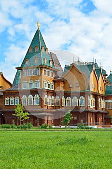 Wooden palace of tzar Aleksey Mikhailovich in Kolomenskoe reconstruction, Moscow, Russia photo