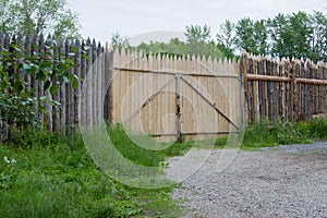 Wooden palings in the forest.