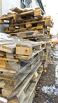 Wooden pallets, dirty old transport pallets outdoor