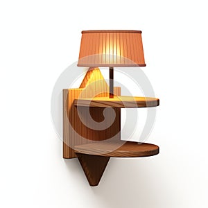 Wooden Panel Shelf With Global Illumination And Wall Sconce