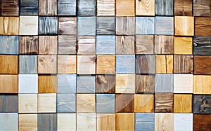Wooden panetls textire background. Square panels on wall