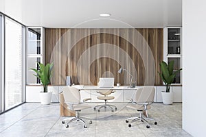 Wooden panoramic CEO office interior
