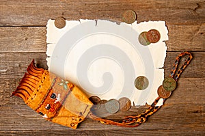 Wooden paper background coins