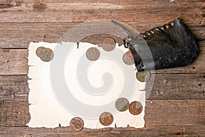 Wooden paper background coins