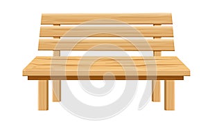 Wooden park bench, garden furniture in cartoon style isolated on white background. Wood street seat, outdoor decoration.