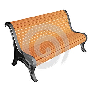 Wooden park bench of unpainted racks, on metal supports, with a curved back. Vector illustration