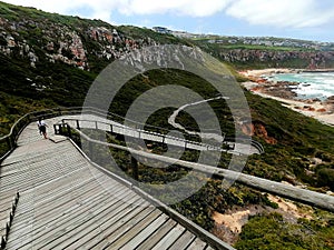 Wooden path going down the Mosselbay hiking trails