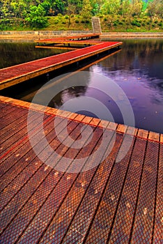 Wooden path on lake