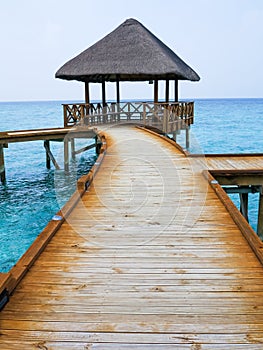 Wooden path leading to gazebo