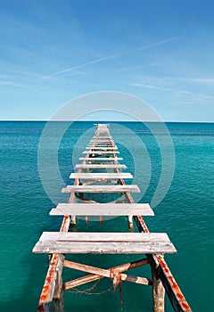 Wooden path wirth broken planks