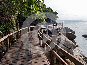 Wooden paths along the sea