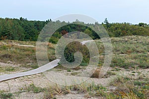 Wooden paths on the sands near Klaipeda city in Lithuania