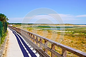 Wooden pathway access sand beach of Jard sur Mer in atlantic west coast ocean France