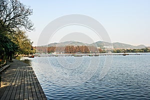 Wooden pathway by the lake