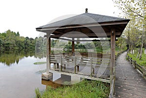 Wooden pavilion by guanshanhu lake, adobe rgb