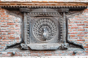 Wooden Peacock Window, Tachupal Tole, Pujari Math in Bhaktapur, Kathmandu valley, Nepal