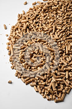 Wooden pellets in two wicker boxes. Biomass fuel