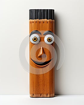 a wooden pencil holder with a face painted on the side. generative ai