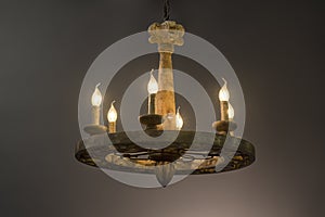 Wooden Pendant light lamp illuminated, Elegant Chandelier illuminated