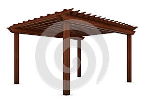 Wooden pergola on the white