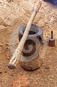 Wooden pestle and mortar