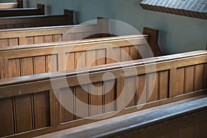 Wooden pews in an old Dutch church