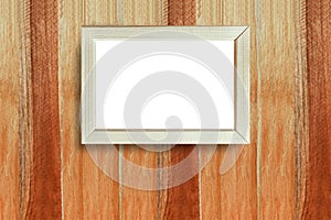 Wooden photo frame mock-up on wood vintage wall, framework on wooden wall background