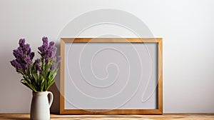 Wooden Frame Mockup With Lavender Vase - Gray And Brown Style