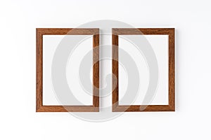 Wooden photo frames with copyspace isolated on white background. Mockup