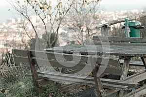 Wooden pic-nic table and bench