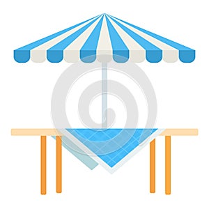 Wooden picnic table with umbrella vector icon flat isolated