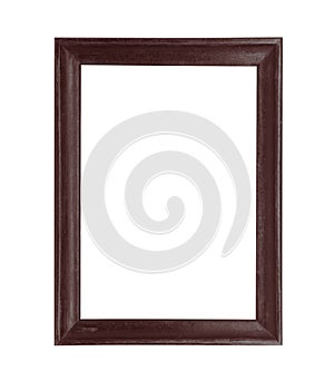 Wooden picture black frame isolated on white background