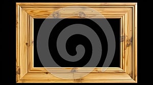 Wooden picture frame isolated on black background with clipping path included