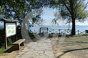 Wooden pier along the Ring cycle path of Trasimeno Lake