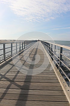 Wooden pier and Atlantic Ocean, Denmark, Europe.