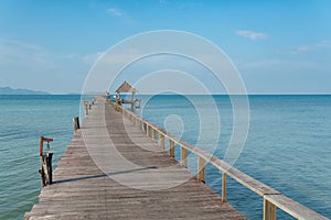 Wooden pier with boat in Phuket, Thailand. Summer, Travel, Vacat